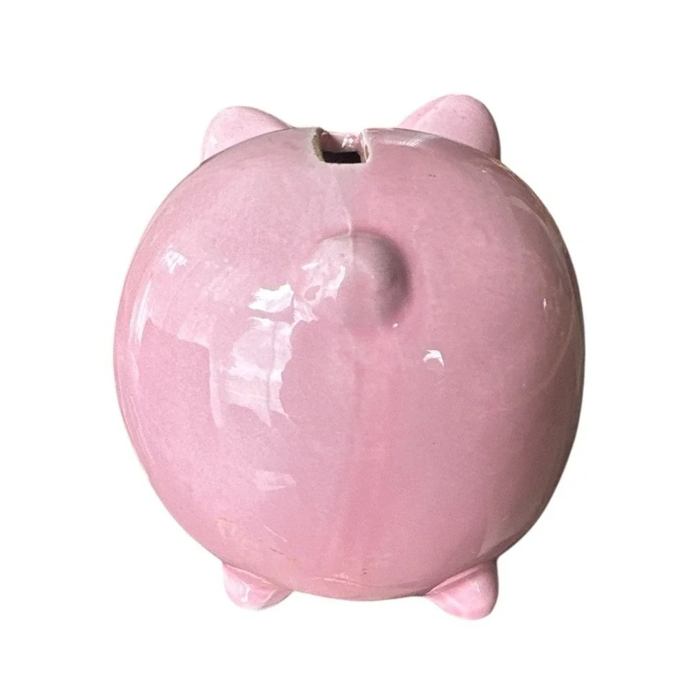 Ceramic Coin Bank With Plug Rubber  Pink Pig Wearing‎ Pink Glasses Collector